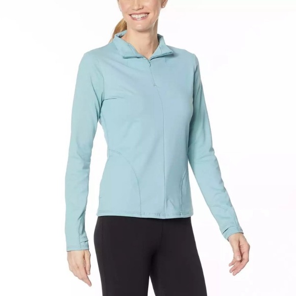 NEW! Shadow Sport Fitted Mock-Neck Zip Front Athletic Jacket, Light Sage Blue - Picture 1 of 10